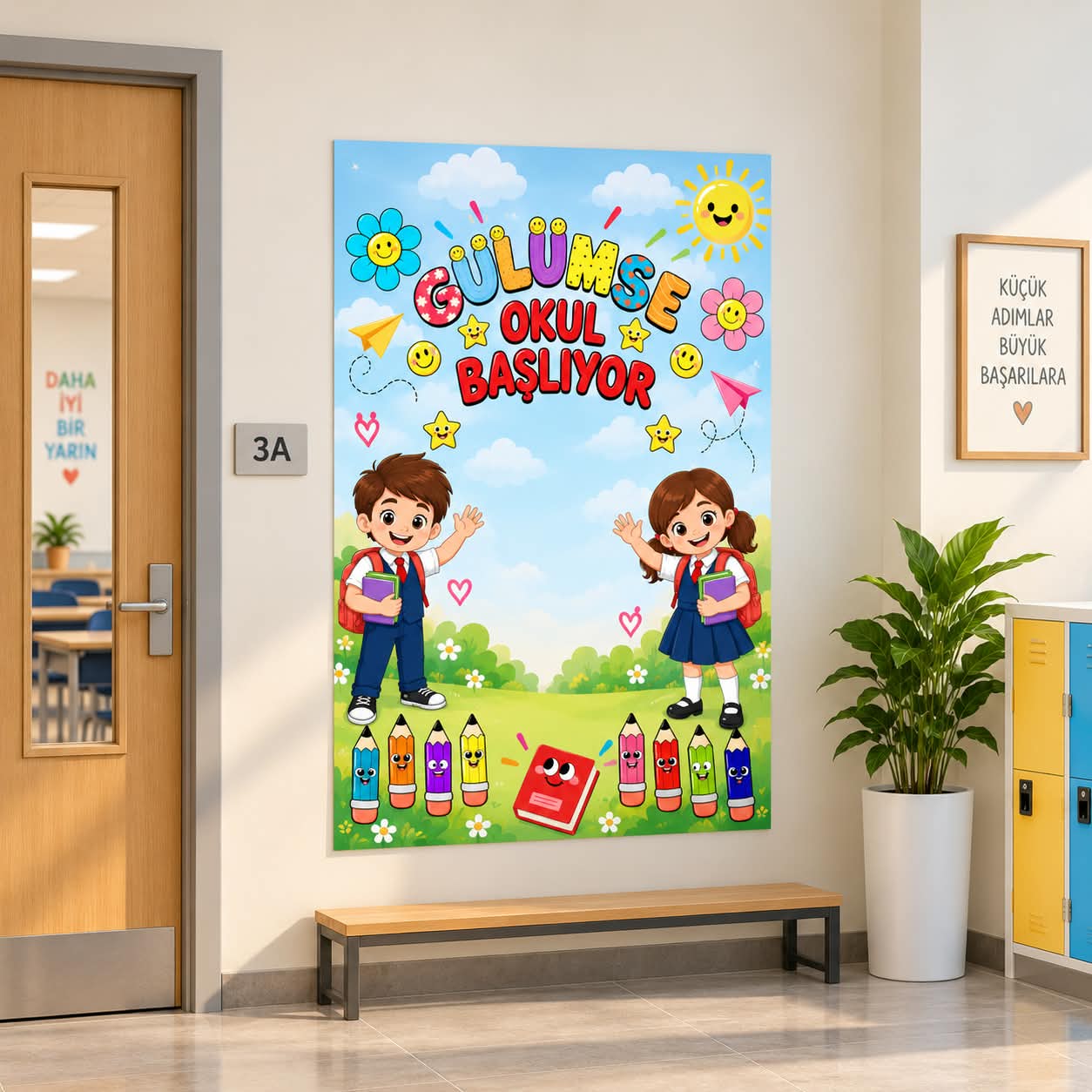 GÜLÜMSE OKUL BAŞLIYOR 160x200 CM VİNİL AFİŞ