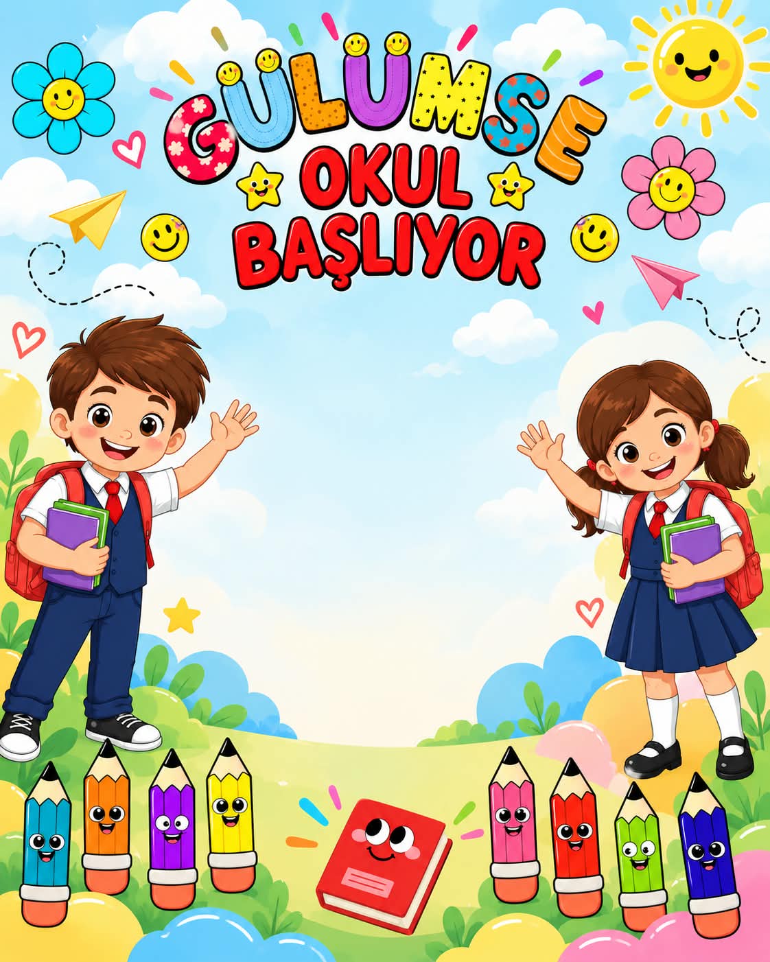 GÜLÜMSE OKUL BAŞLIYOR 160x200 CM VİNİL AFİŞ