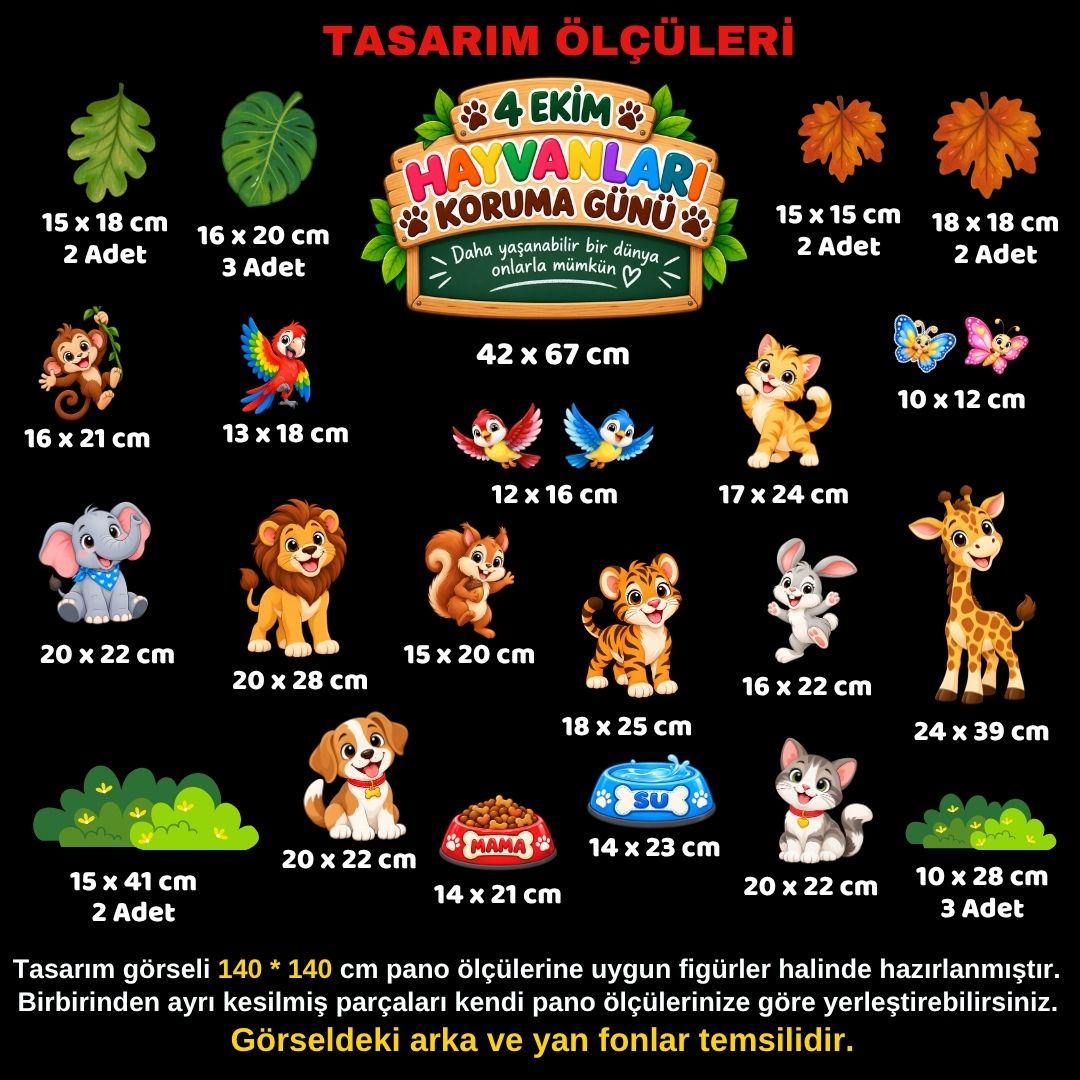 4 Ekim Hayvanları Koruma Günü Pano Süsü Hazır Kesim Figür Seti – 140×140 cm