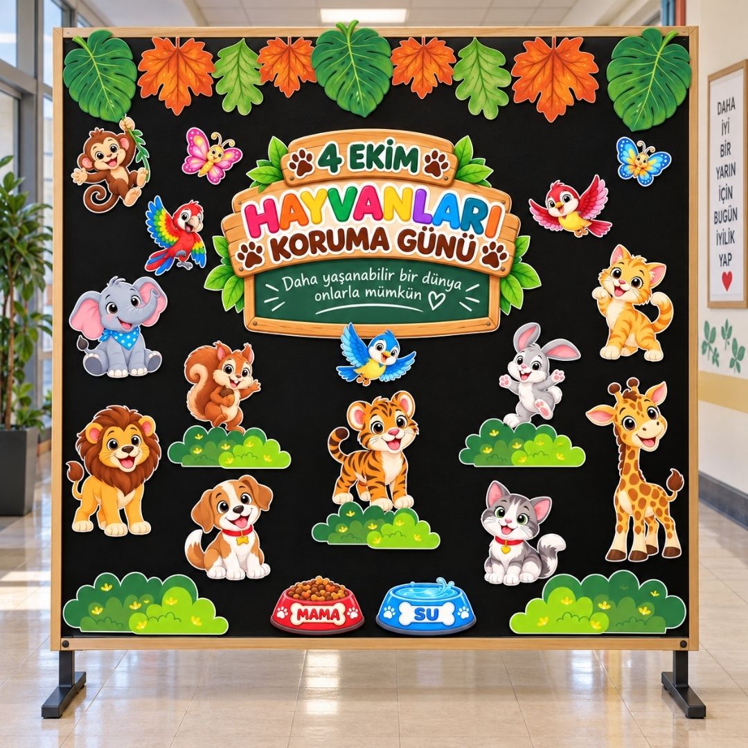 4 Ekim Hayvanları Koruma Günü Pano Süsü Hazır Kesim Figür Seti – 140×140 cm