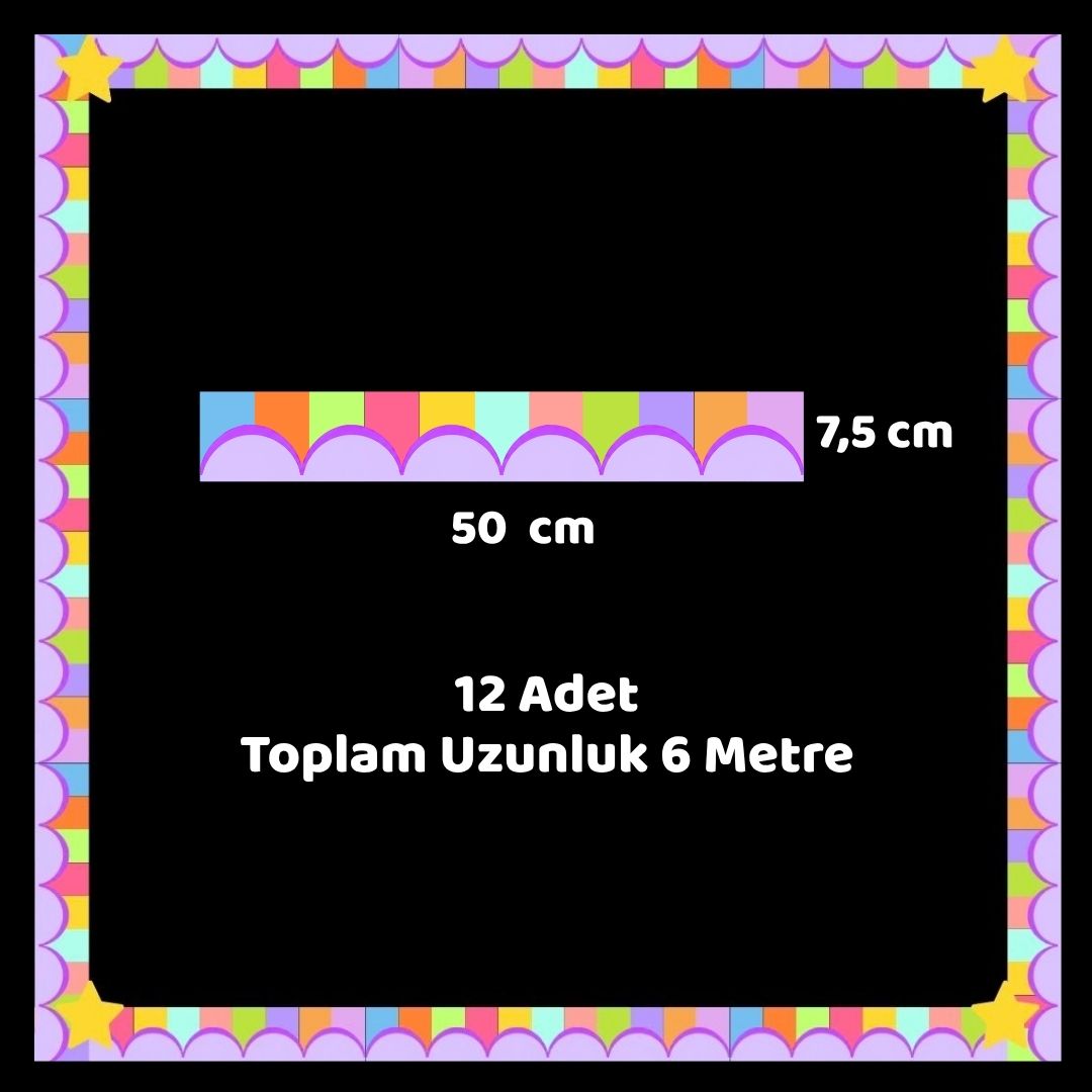 Okul Pano Kenar Süsü 01 Mor Gökkuşağı Desen 12'li 6 Metre