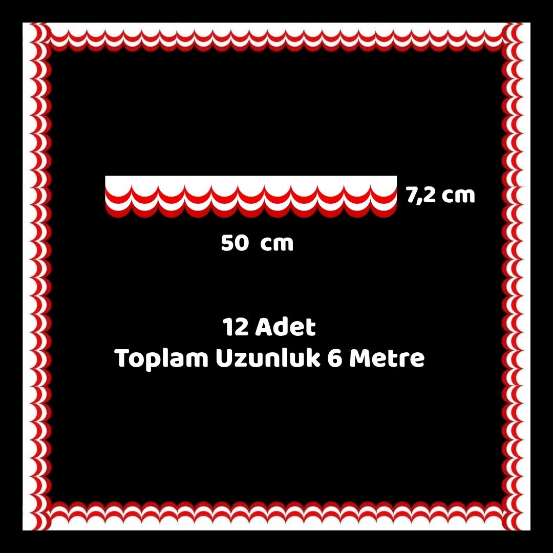 Okul Pano Kenar Süsü 02 Kırmızı Beyaz Dalga 12'li 6 Metre
