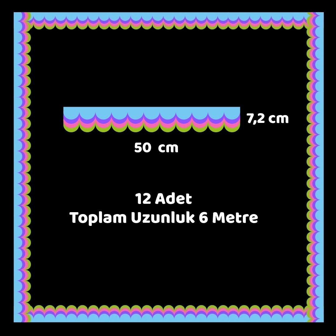 Okul Pano Kenar Süsü 04 Sarı Neon Renkli Dalga 12'li 6 Metre