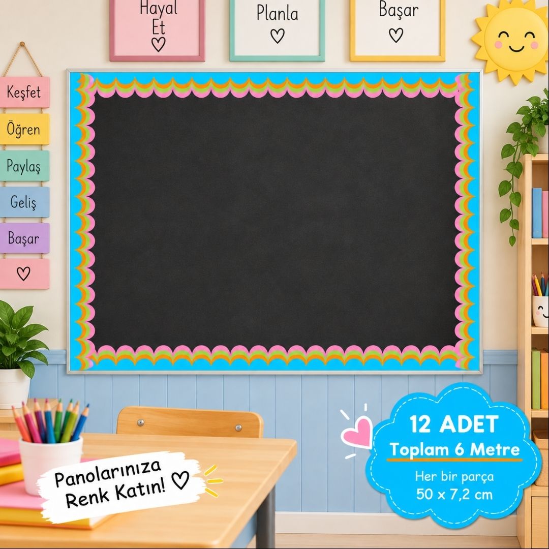 Okul Pano Kenar Süsü 05 Mavi Pastel Renkli Dalga 12'li 6 Metre