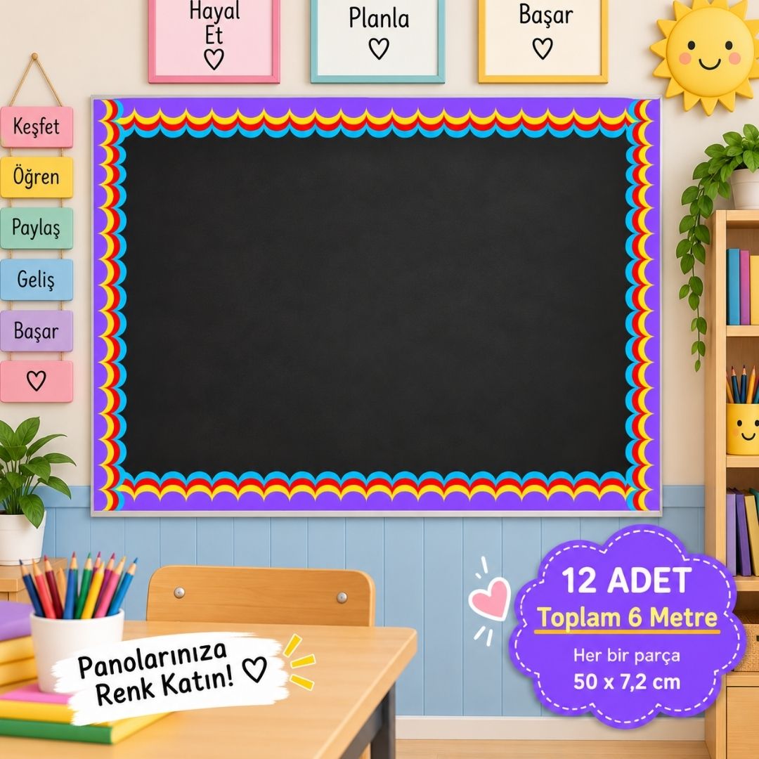 Okul Pano Kenar Süsü 06 Turkuaz Renkli Dalga 12'li 6 Metre