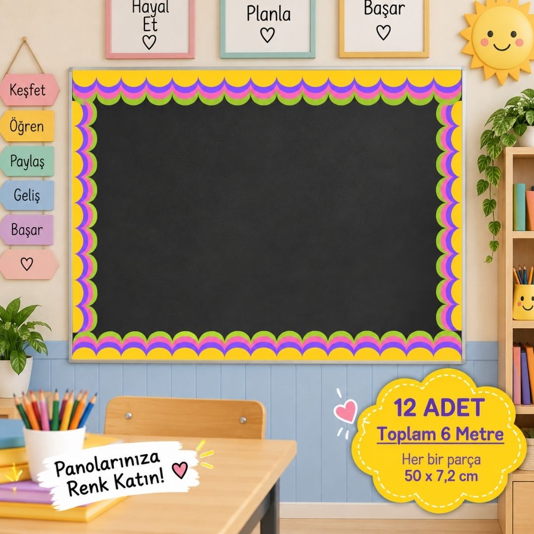 Okul Pano Kenar Süsü 03 Sarı Yeşil Dalga 12'li 6 Metre