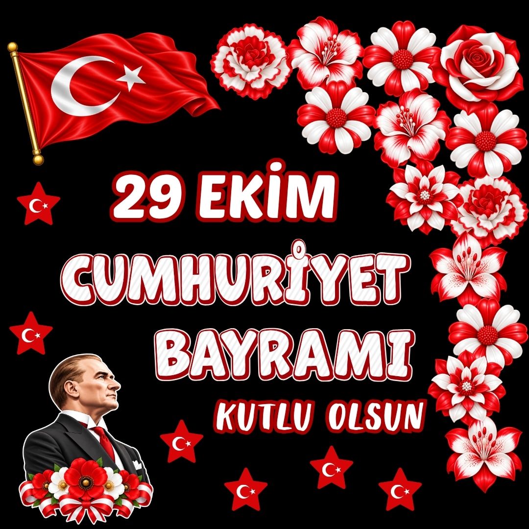 29 EKİM CUMHURİYET BAYRAMI Hazır Fügür Kesim Pano Süsü Çiçekli