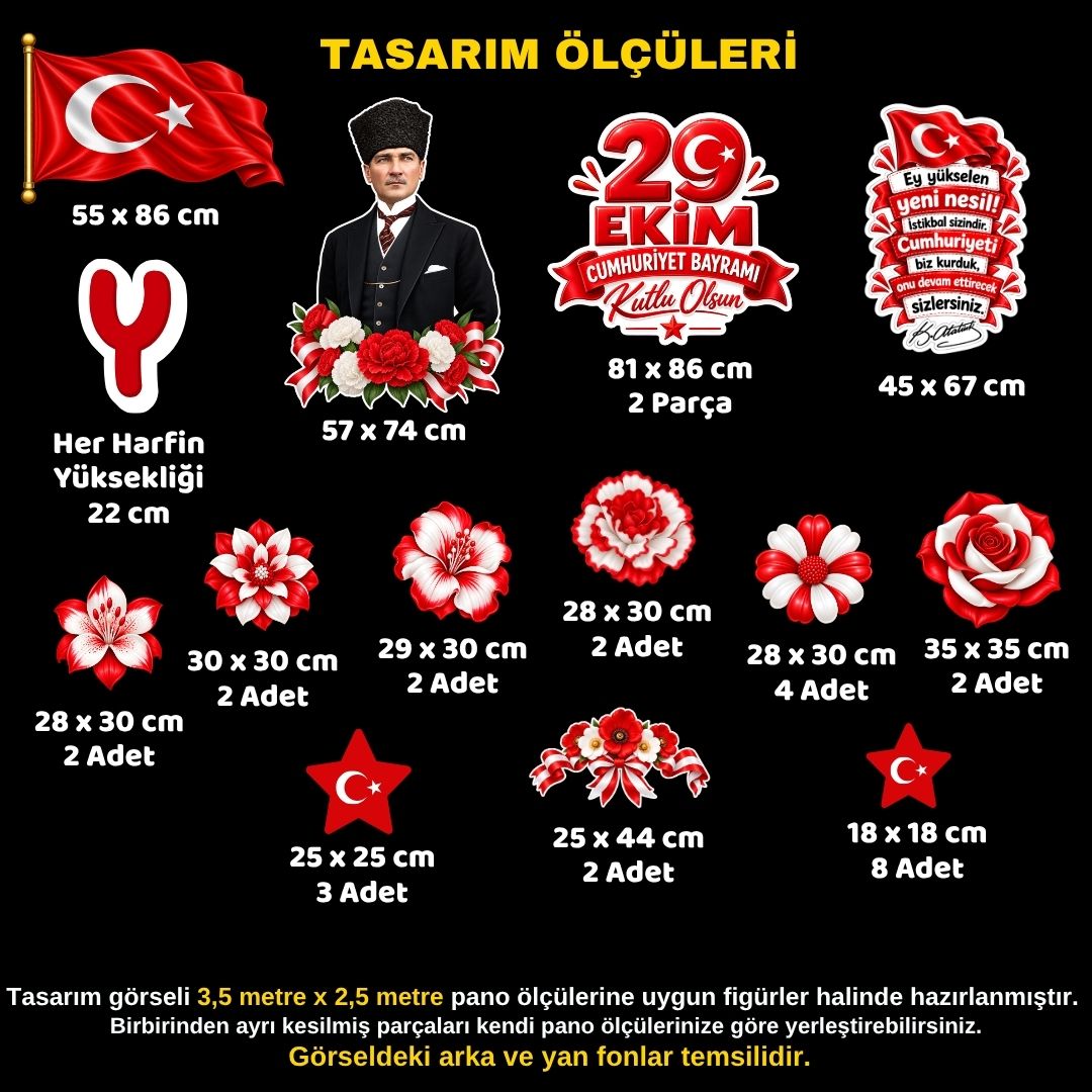 29 Ekim Cumhuriyet Bayramı Hazır Kesim Sahne Boy Pano Süsü 3,5 x 2,5 m Uyumlu
