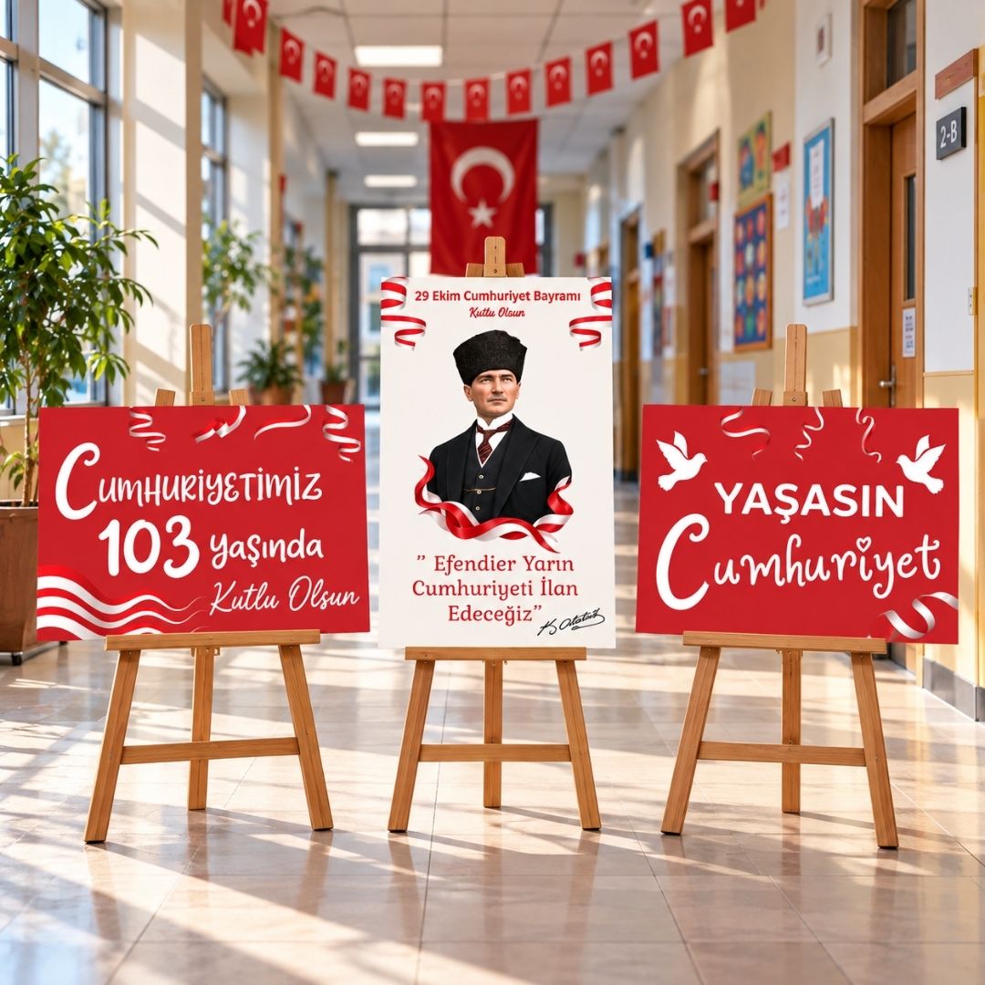 29 Ekim Cumhuriyet Bayramı 103. Yıl 3'lü Mukavva Afiş Seti 50x70 cm Şövale Hariç