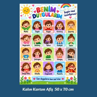 Benim Duygularım 20 Duygu Görselli Kalın Karton Eğitim Afişi 50x70 cm