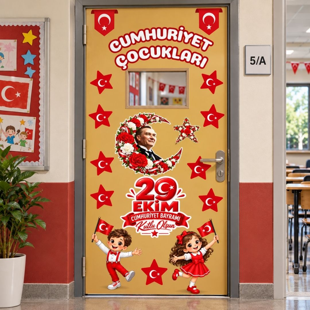 CUMHURİYET ÇOCUKLARI Hazır Fügür Kesim Sınıf Kapı  Süsü 
