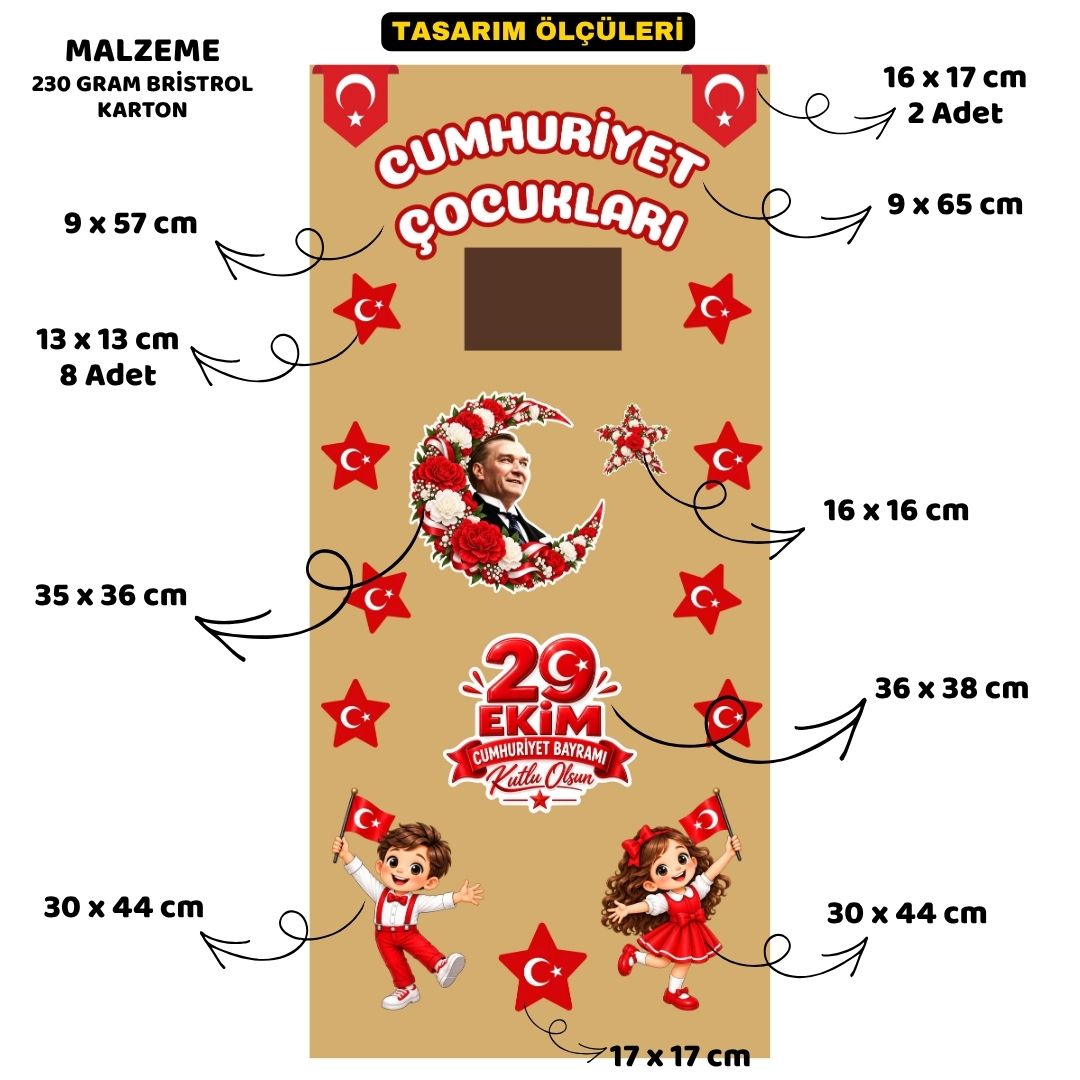 CUMHURİYET ÇOCUKLARI Hazır Fügür Kesim Sınıf Kapı  Süsü 