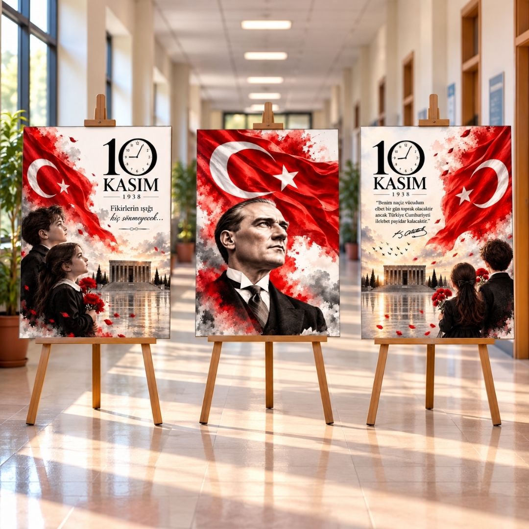 10 KASIM ATATÜRK'Ü ANMA GÜNÜ 48*68 cm MUKAVVA AFİŞ SETİ 3'LÜ
