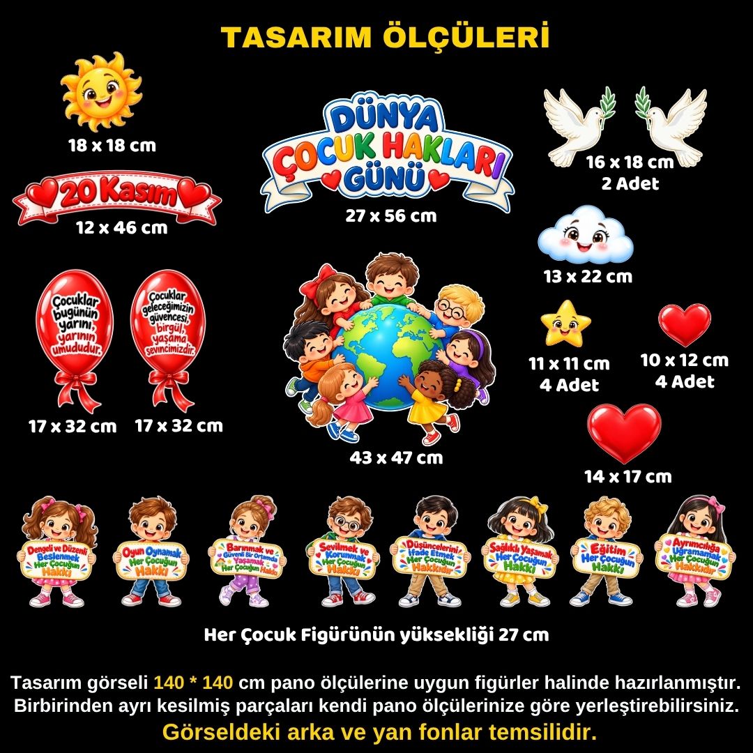 DÜNYA ÇOCUK HAKLARI GÜNÜ Hazır Fügür Kesim Pano Süsü 