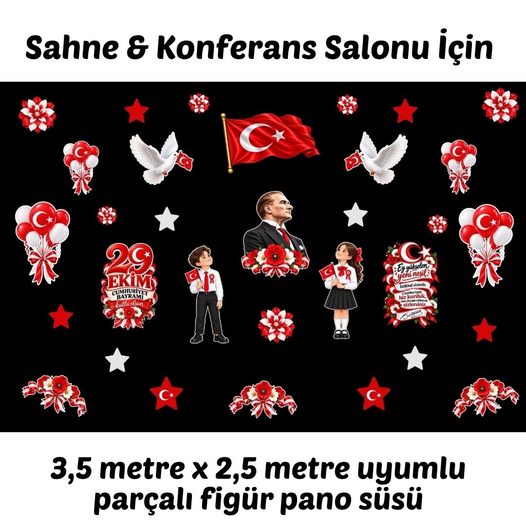 SAHNE BOYUTU 29 EKİM CUMHURİYET BAYRAMI Hazır Fügür Kesim Pano Süsü Balonlu