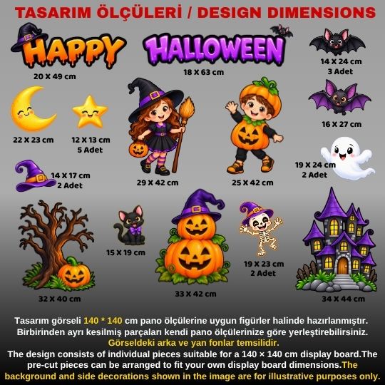 HAPPY HALLOWEEN TEMALI Hazır Fügür Kesim Pano Süsü HAPPY HALLOWEEN TEMALI Hazır Fügür Kesim Pano Süsü