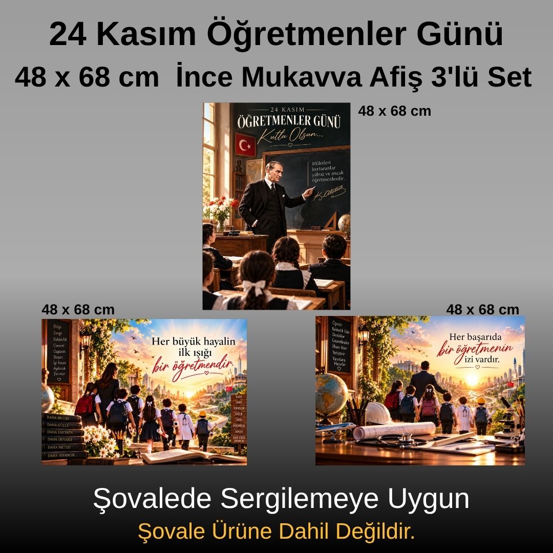 24 KASIM ÖĞRETMENLER GÜNÜ 48*68 cm MUKAVVA AFİŞ SETİ 3'LÜ SİYAH BEYAZ
