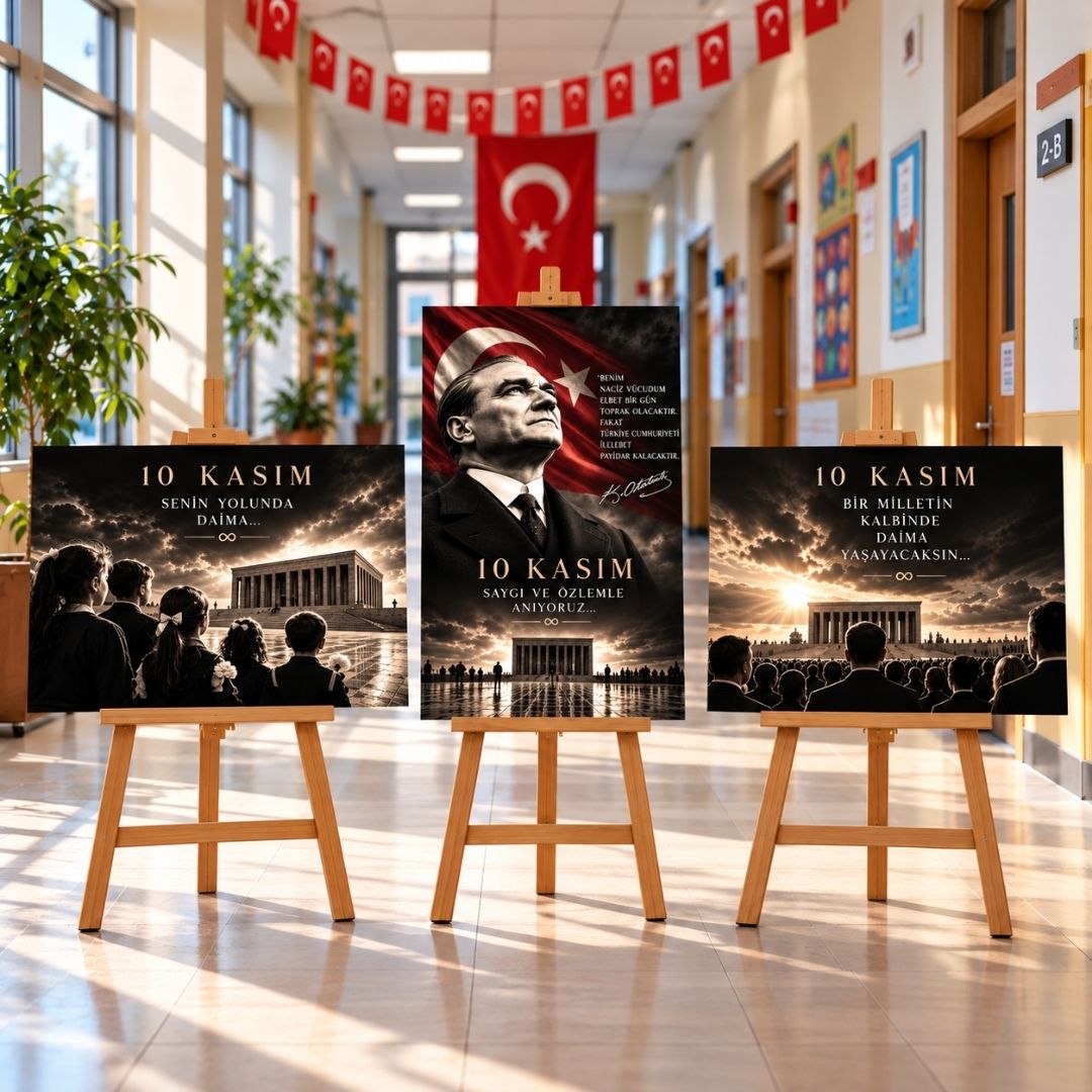 10 KASIM ATATÜRK'Ü ANMA GÜNÜ 48*68 cm MUKAVVA AFİŞ SETİ 3'LÜ SİYAH BEYAZ