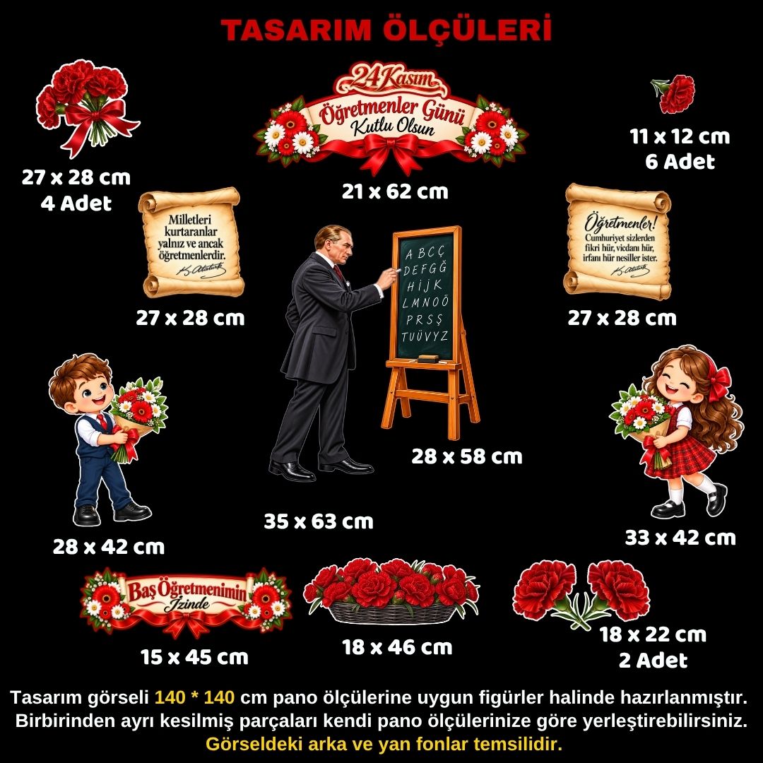 24 KASIM ÖĞRETMENLER GÜNÜ Hazır Fügür Kesim Pano Süsü 