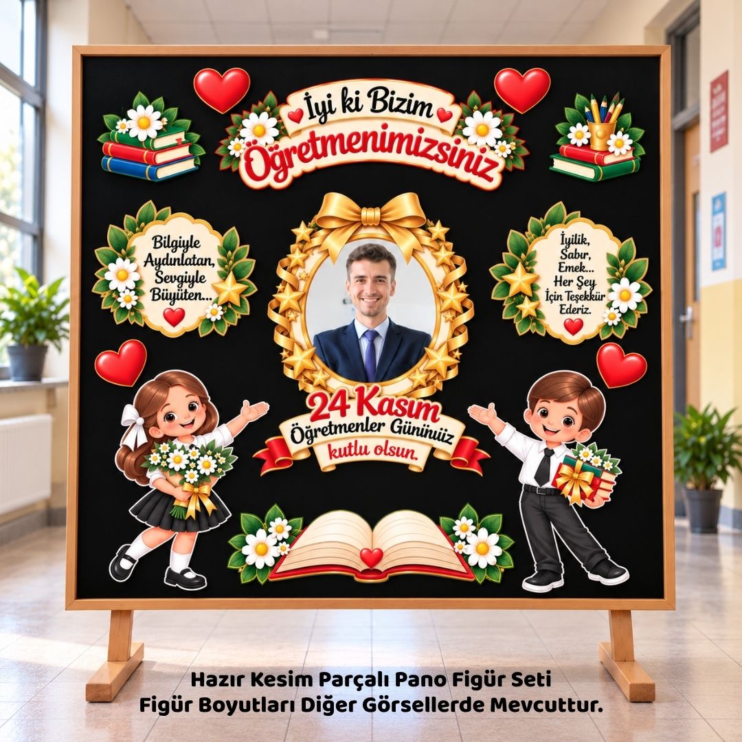 24 KASIM ÖĞRETMENLER GÜNÜ Kişiye Özel Hazır Fügür Kesim Pano Süsü Yıldızlı