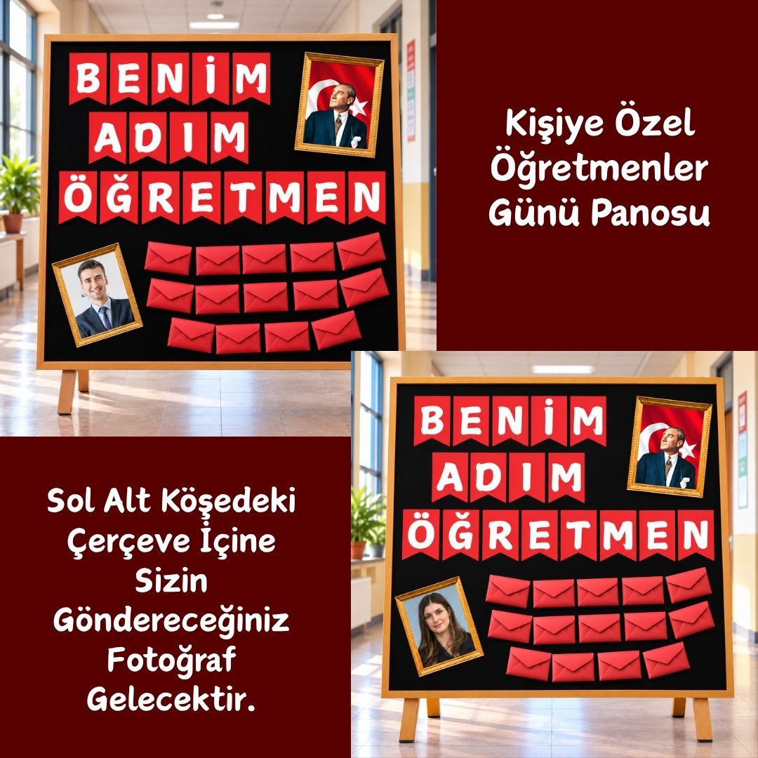 24 KASIM ÖĞRETMENLER GÜNÜ Kişiye Özel Hazır Fügür Kesim Pano Süsü Zarflı