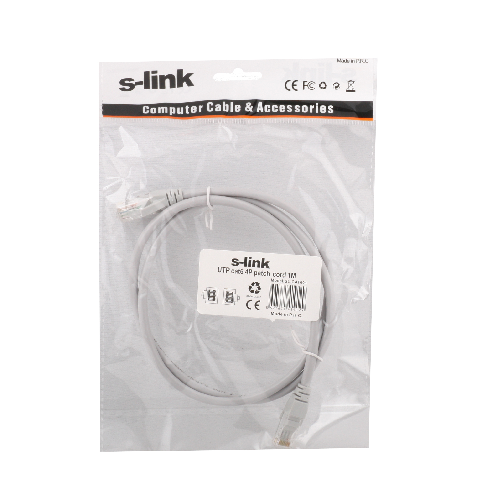 S-LINK SL-CAT601 CAT6 1MT GRI UTP PATCH KABLO