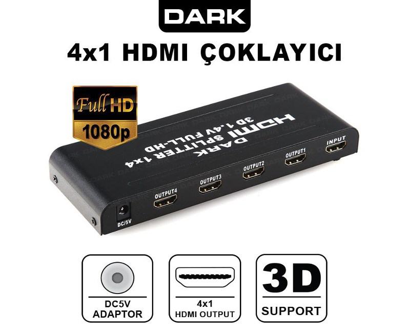 DARK DK-HD-SP4X1 FULL HD 1 GIRIS 4 PORT HDMI SPLIT