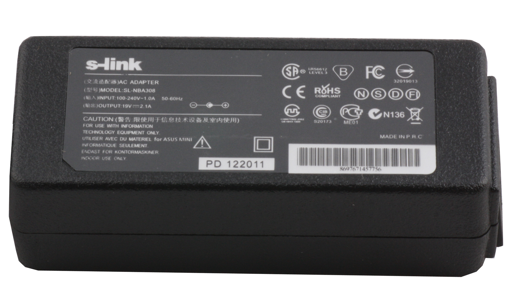 S-LINK SL-NBA308 40W19V 2.1A 2.5-0.7 NOTEBOOK ADAPTORU