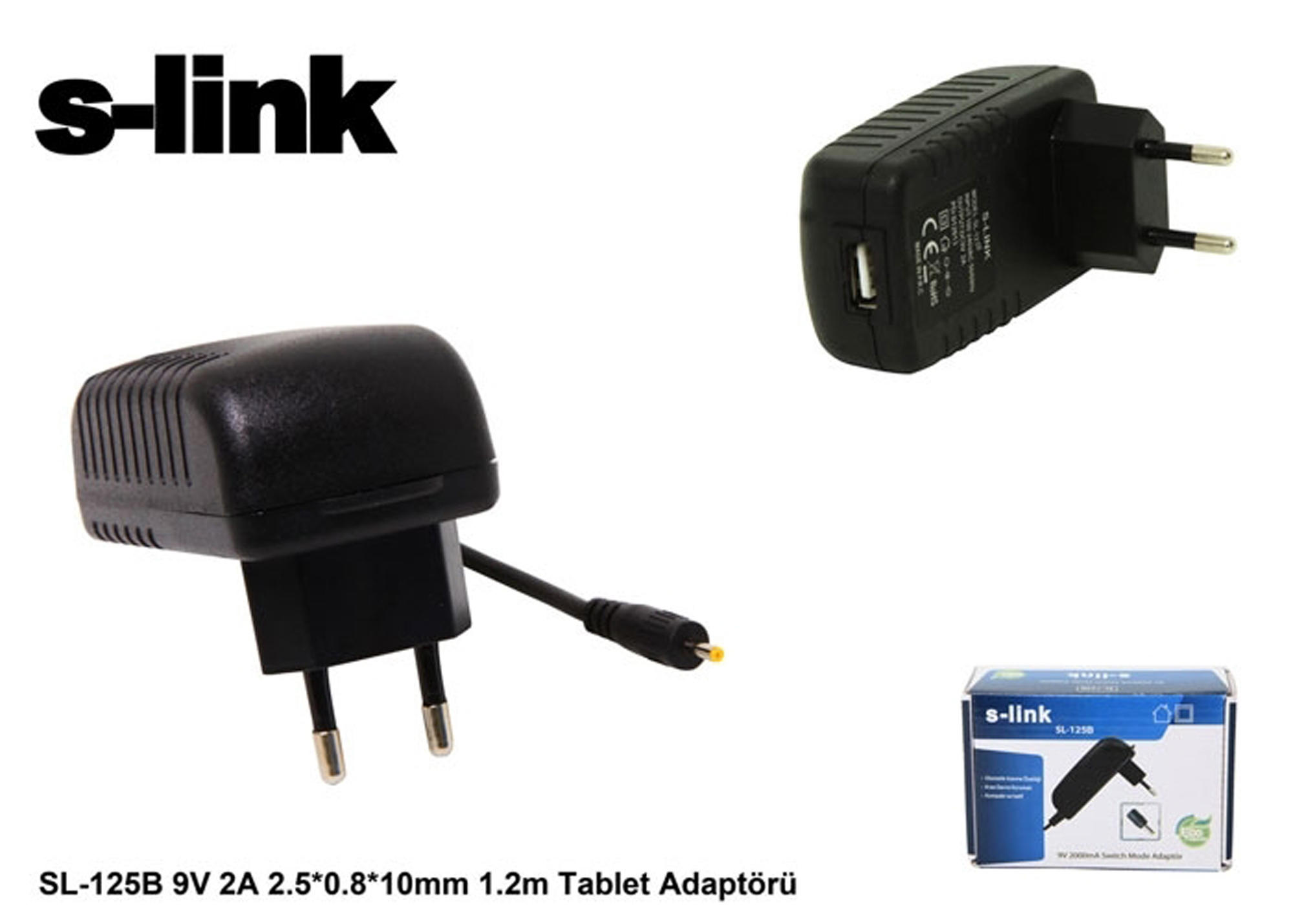 S-LINK SL-125B 9V 2A 2.5-0.8-10MM 1.2 TABLET ADAPTORU