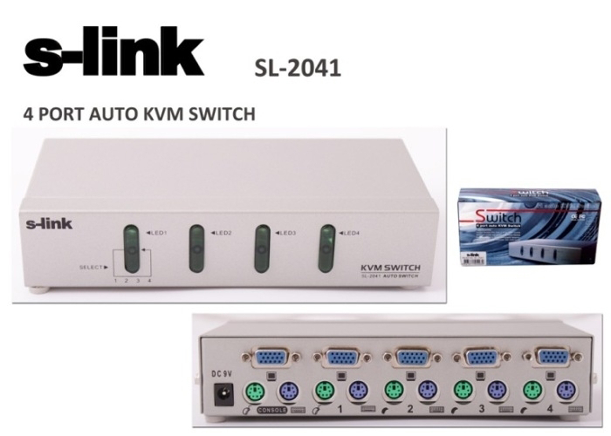 S-LINK SL-2041 4PC-1MN VGA+PS-2 OTOMATIK KVM SWITCH