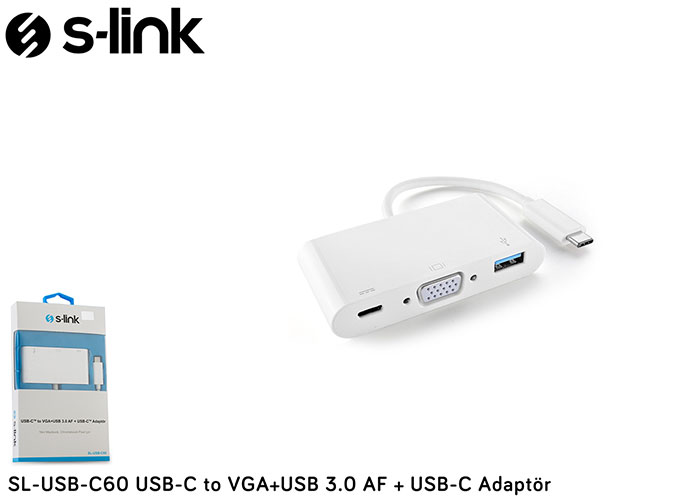 S-LINK SL-USB-C60 TYPE-C ERKEK TO VGA USB 3.0 TYPE-C CEVIRICI