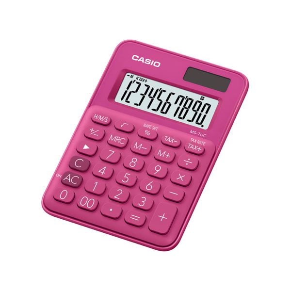 CASIO MS-7UC-RD 10 HANE PEMBE MASA USTU HESAP MAKINESI