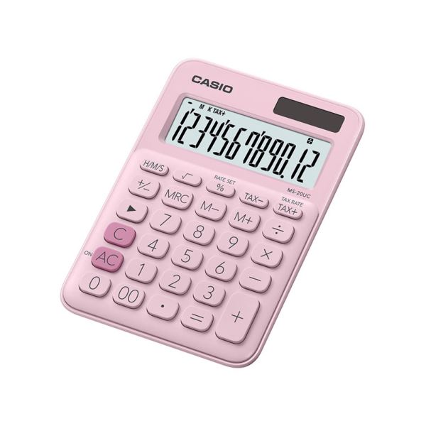 CASIO MS-20UC-PK 12 HANE ACIK PEMBE MASA USTU HESAP MAKINESI