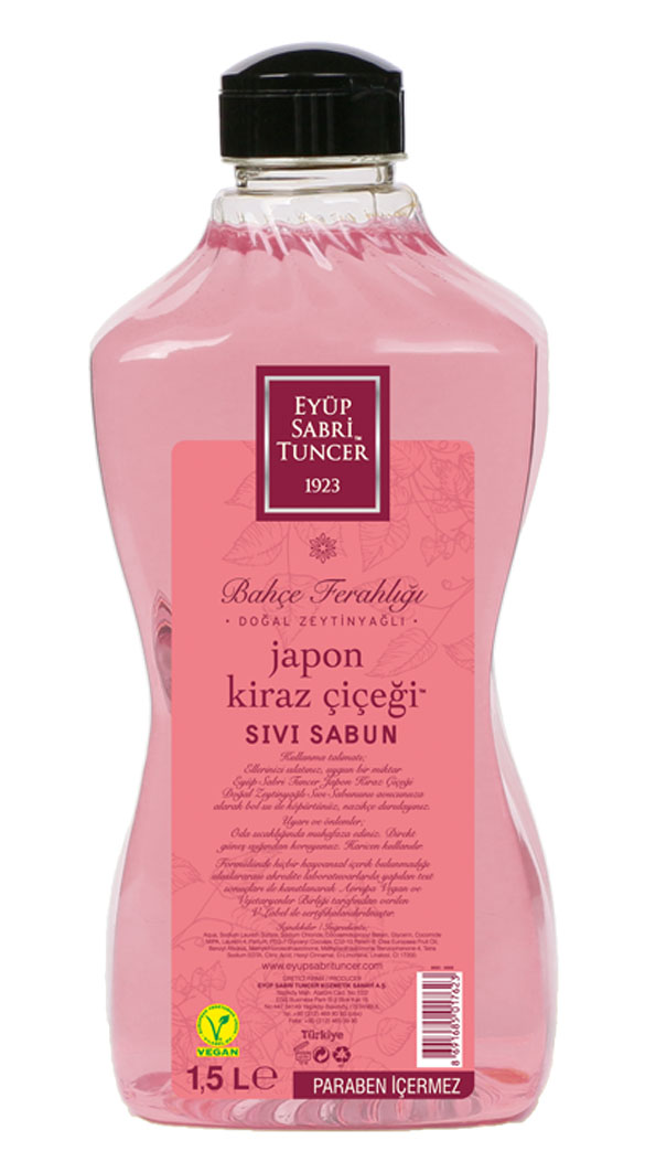 EYUP SABRI TUNCER 1,5LT JAPON KIRAZ CICEGI  SIVI SABUN DOGAL ZEYTINYAGLI