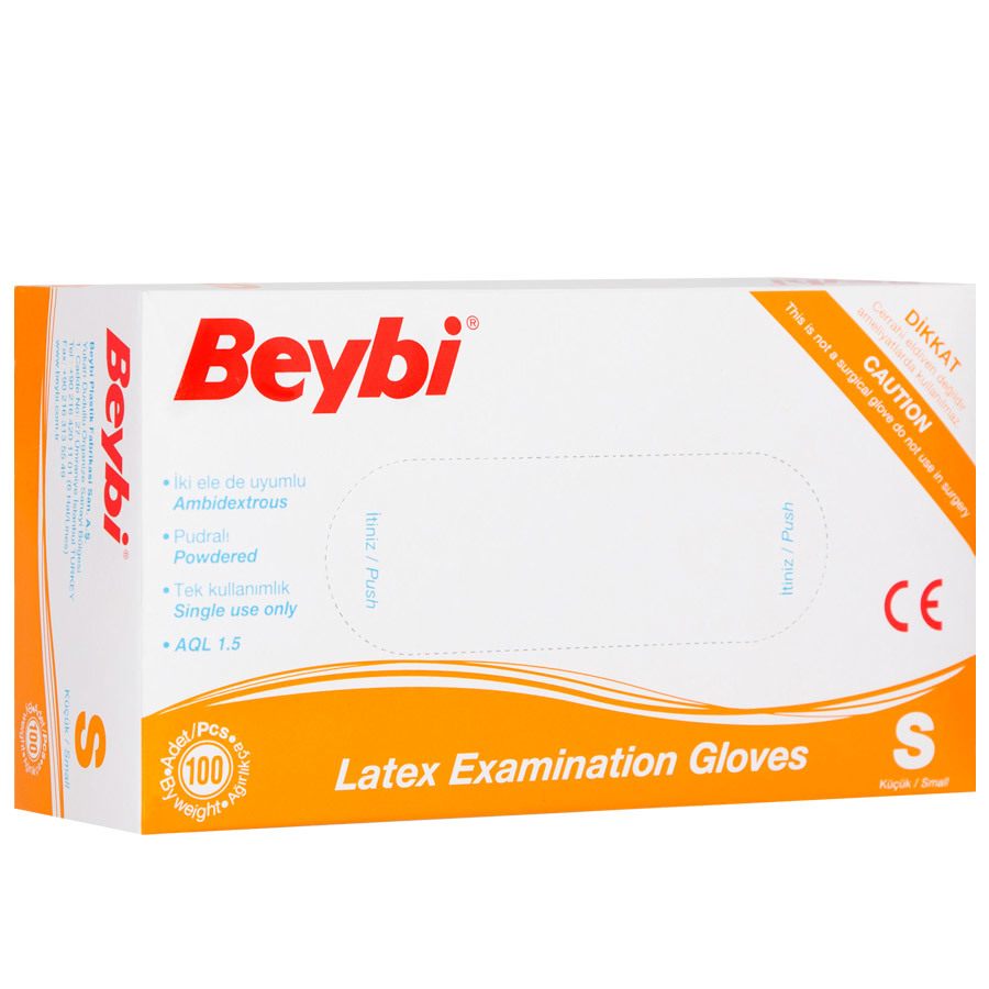 BEYBI LATEKS PUDRALI (S) SMALL BEDEN MUAYENE ELDIVEN 100LU PAKET