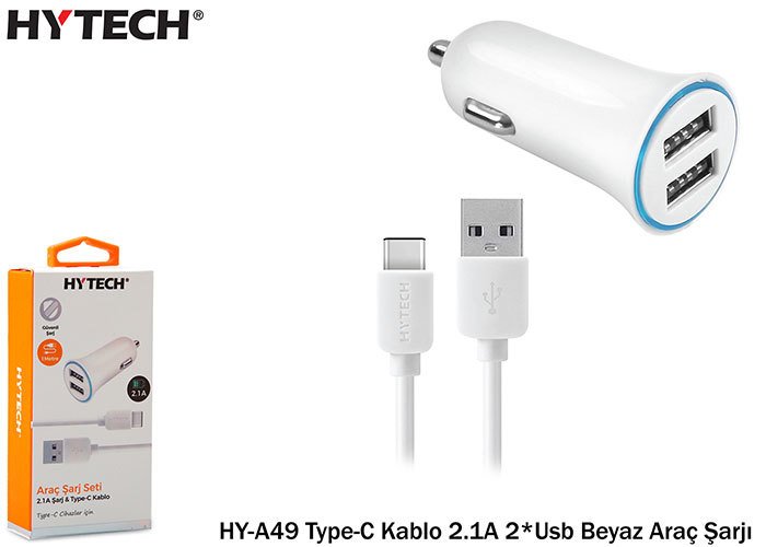 HYTECH HY-A49 TYPE-C KABLO 2.1A 2-USB BEYAZ ARAC