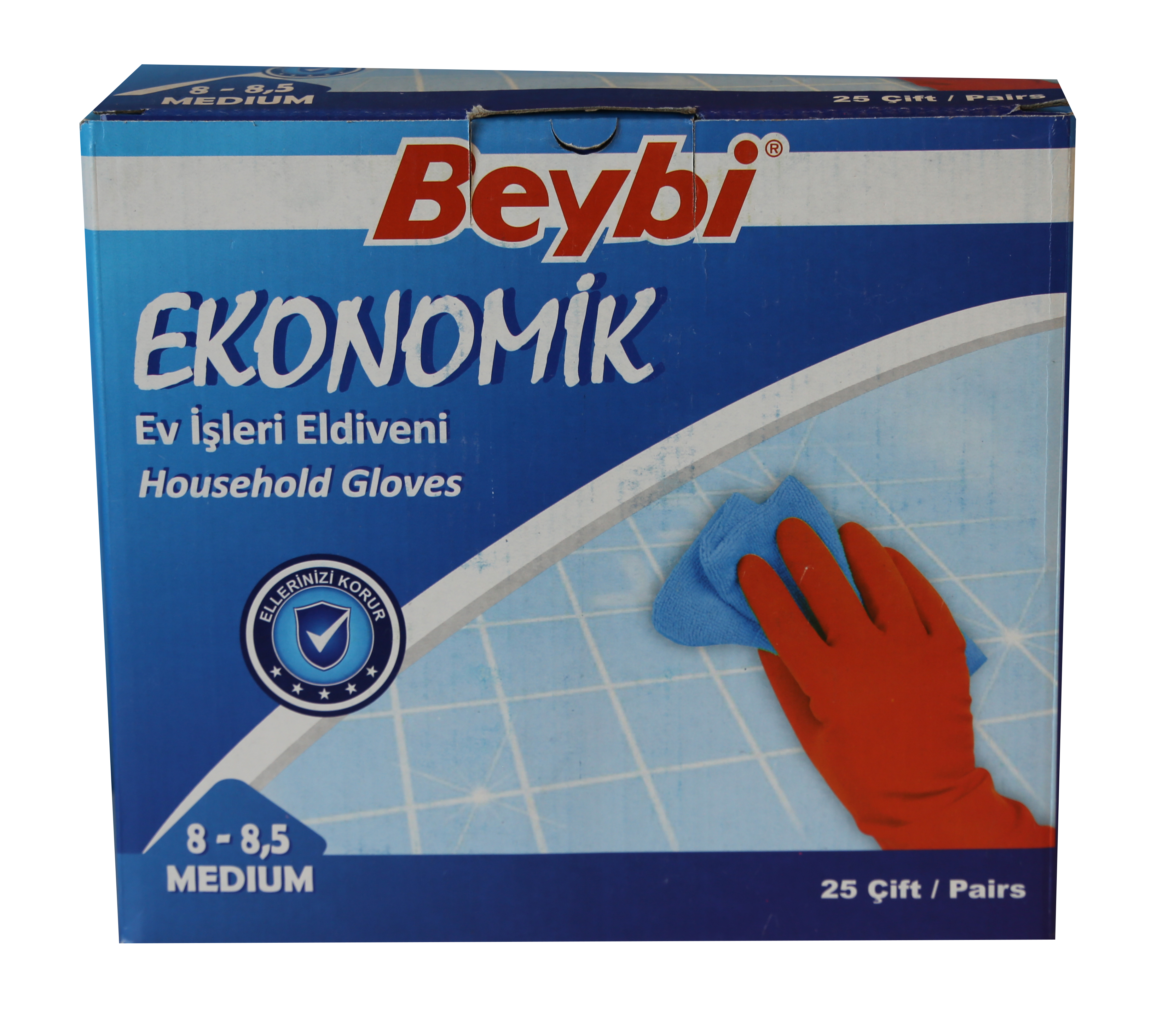 BEYBI 8-8.5 EKONOMIK 25LI PAKET LATEKS KIRMIZI ELDIVEN PAMUK KAPLI IC YUZEY TERLEMEYI AZALTIR