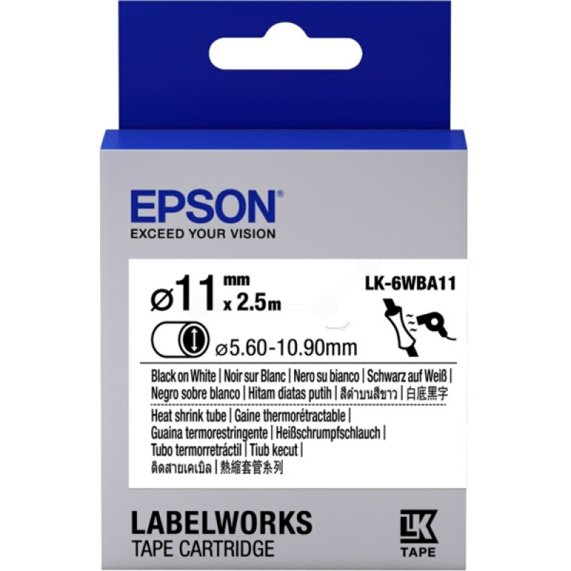 EPSON LK-4WBA5 ISIYLA DARALAN SIYAH UZERI BEYAZ 5MM 2,5METRE ETIKET