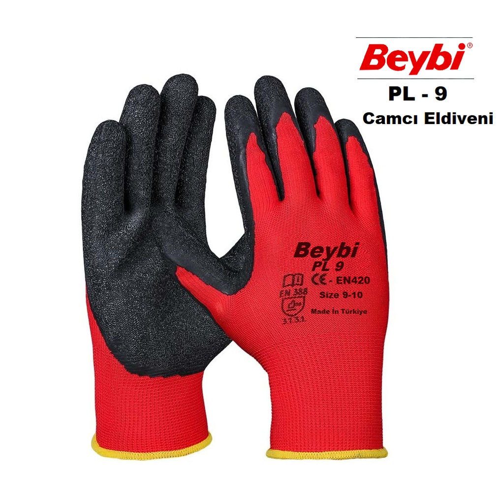 BEYBI NITRIL POLY PL9 10 KIRMIZI SIYAH IS ELDIVENI 12LI PAKET CAMCI ELDIVENI