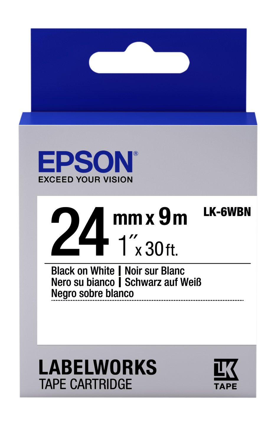 EPSON LK-6WBN STANDARD SIYAH UZERI BEYAZ 24MM 9METRE ETIKET