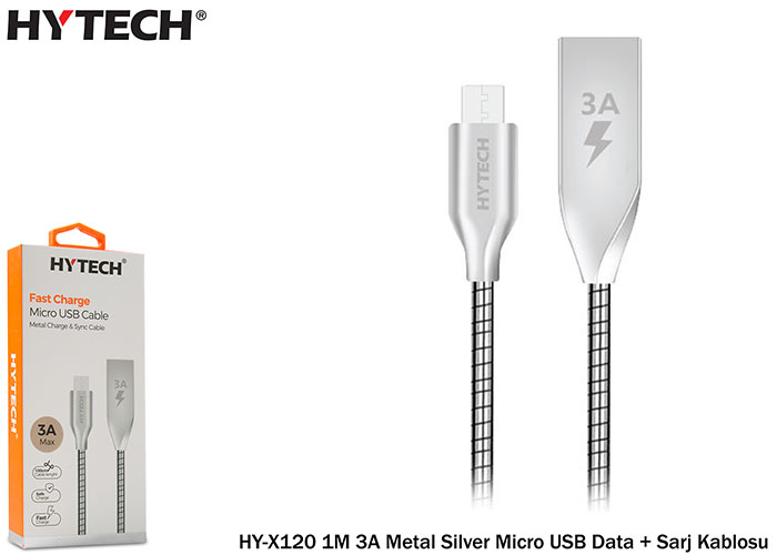 HYTECH HY-X120 1M 3A METAL SILVER MICRO USB DATA