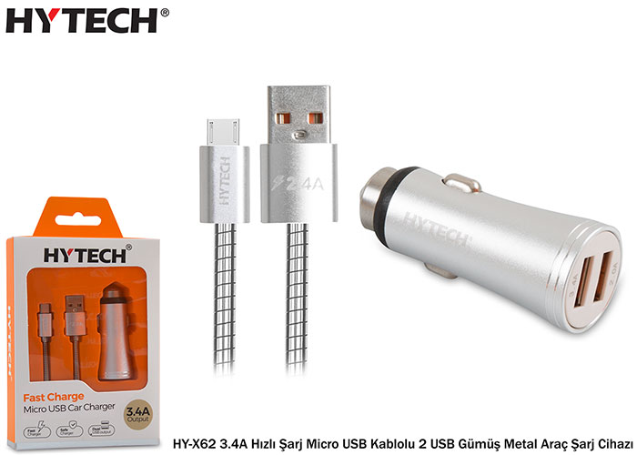 HYTECH HY-X62 3.4A HIZLI SARJ MICRO USB KABLOLU 2