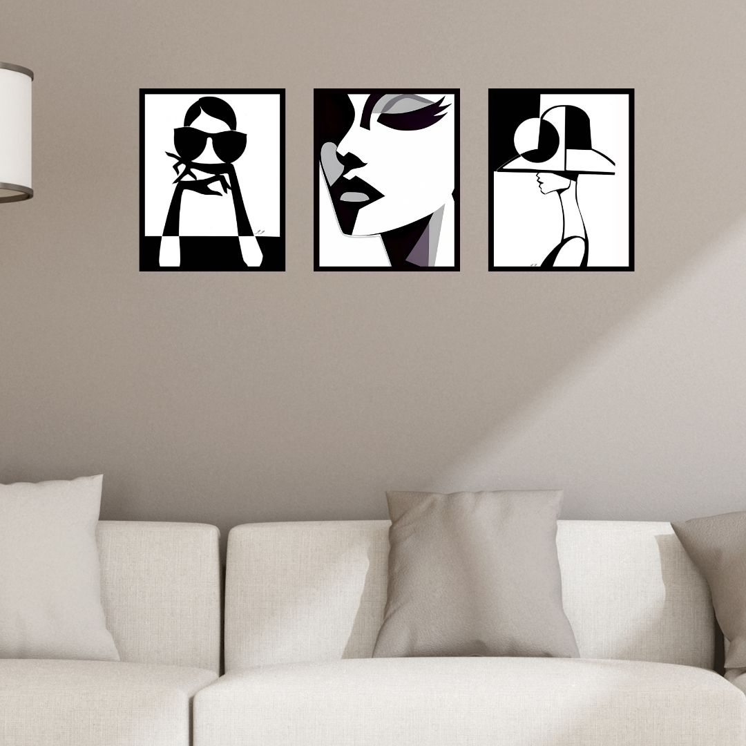 Black Women PVC 3'lü Tablo Seti 20x25 cm Çerçeve Görünümlü