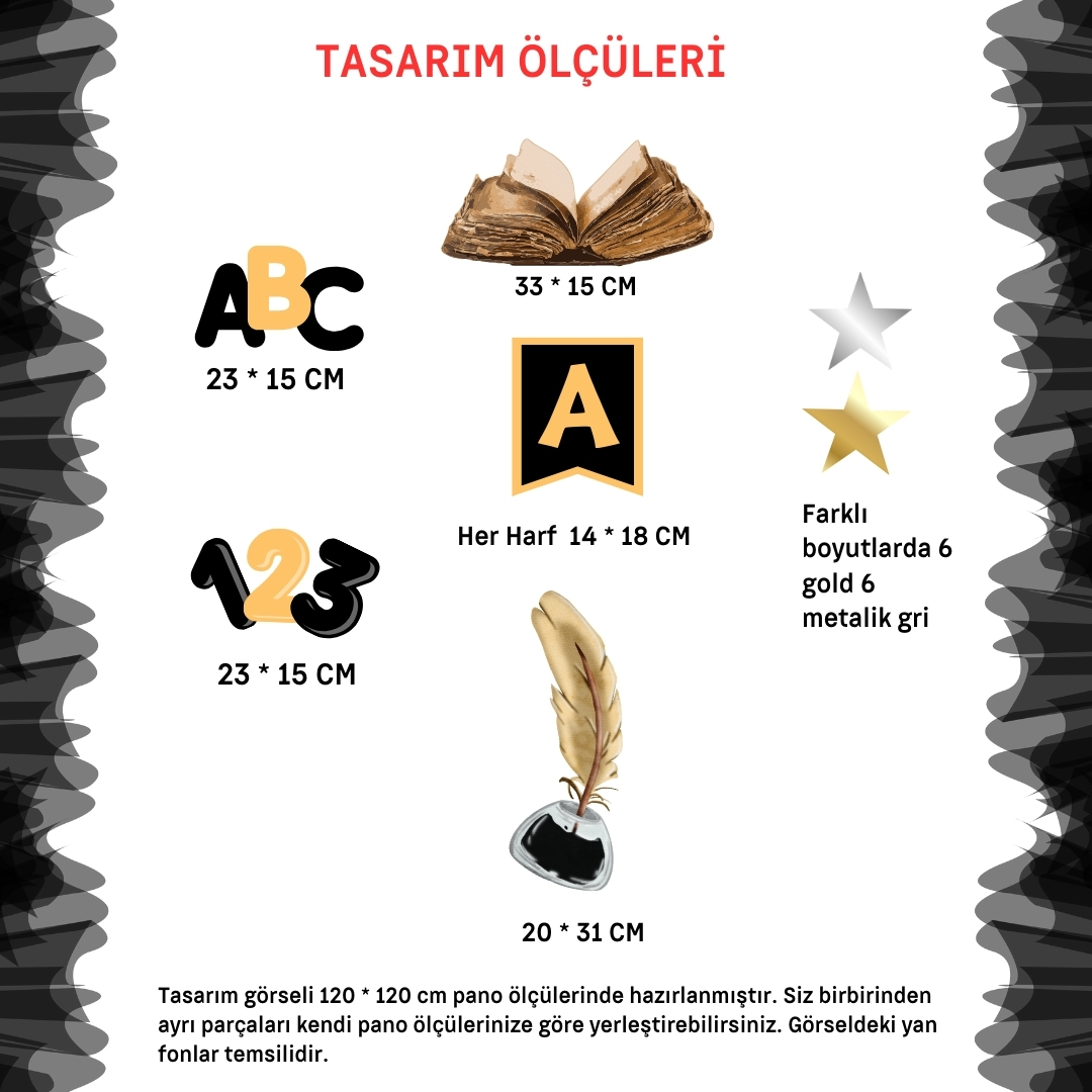 Okuma Bayramı Pano Süsü ( Artık okuyorum, yazıyorum yazılı)  Siyah - Sarı