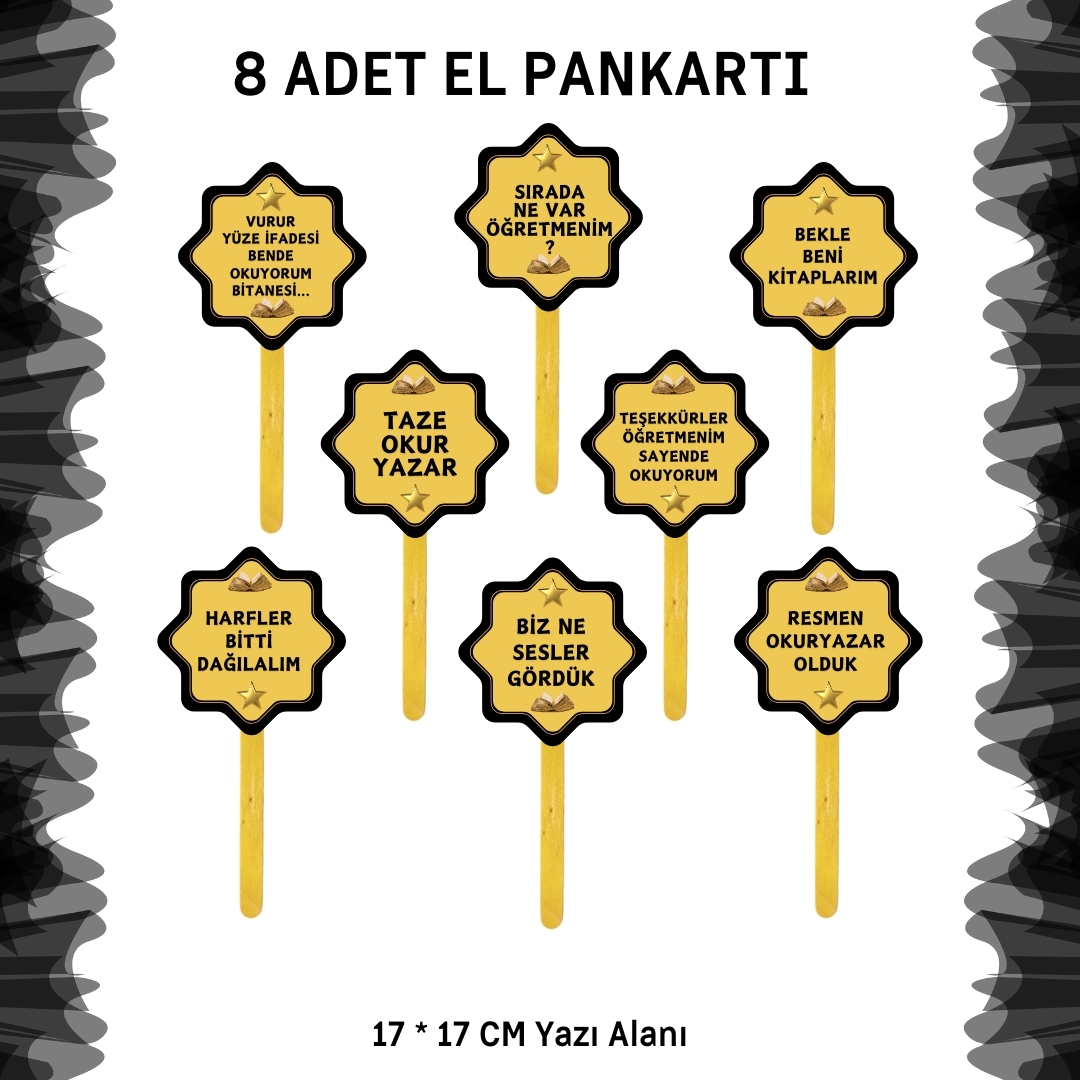Okuma Bayramı Pano Süsü ( Artık okuyorum, yazıyorum yazılı)  Siyah - Sarı