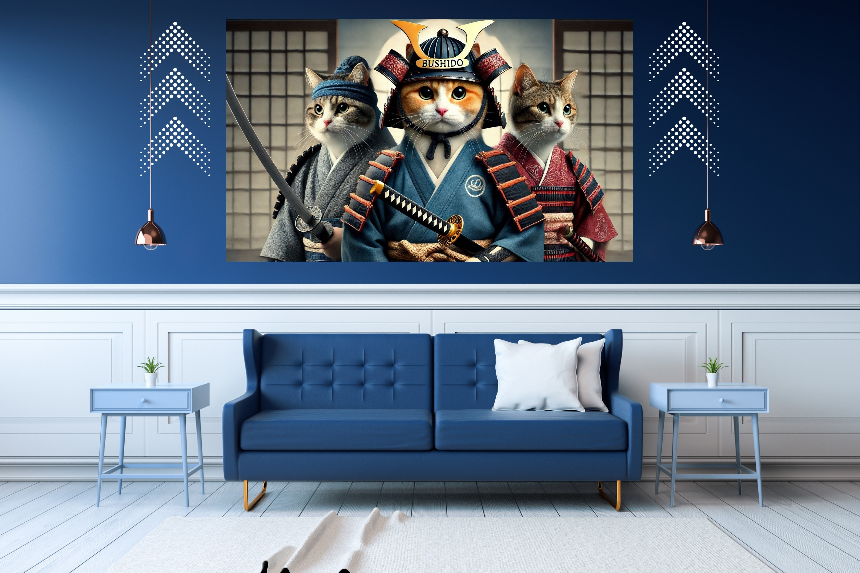 Tİ-PLAY BUSHIDO CATS THREE  60X90CM MODERN SAMURAY PVC ÇERÇEVESİZ TABLO