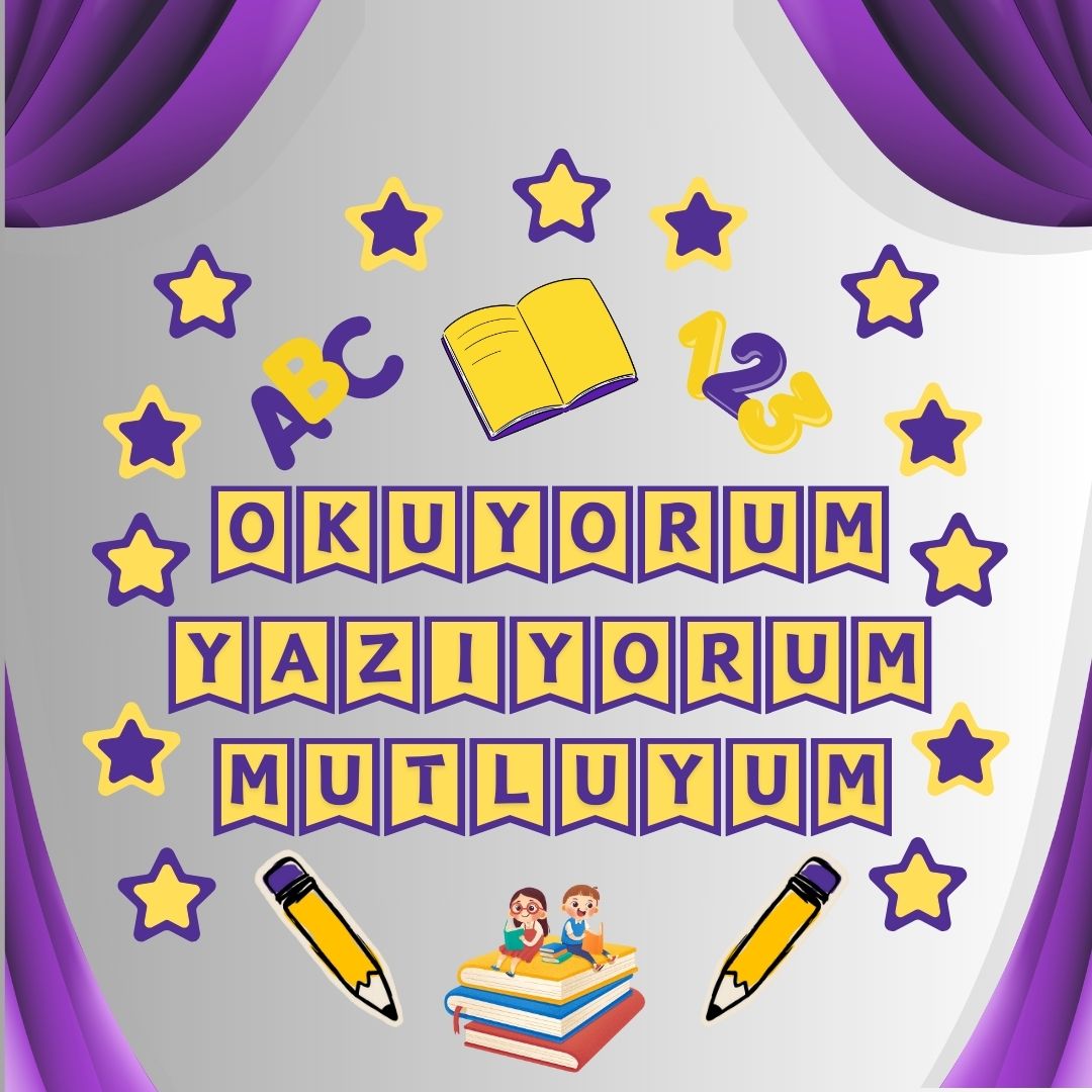 OKUYORUM YAZIYORUM MUTLUYUM MOR SARI PANO SÜSÜ PANO SÜSÜ 