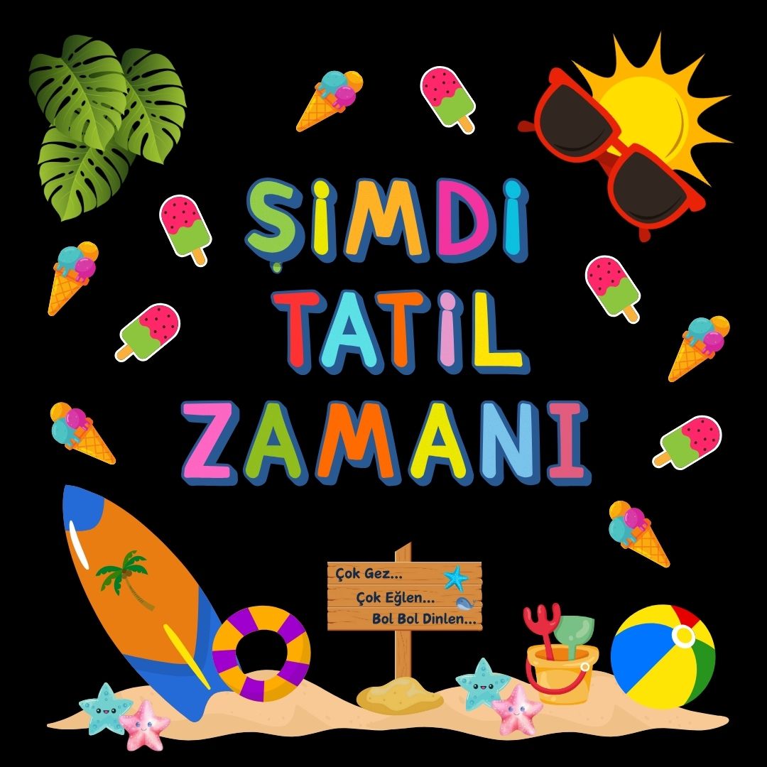 ŞİMDİ TATİL ZAMANI KARNE GÜNÜ PANO SÜSÜ (EL PANKARTI HEDİYELİ)
