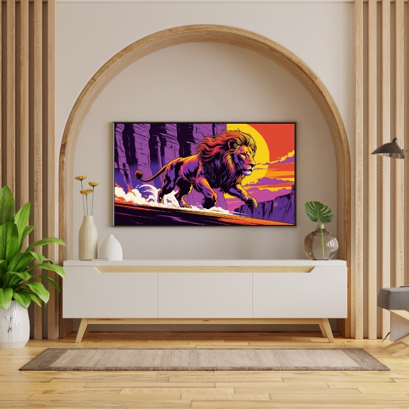 HAYVAN FİGÜRLÜ AV SAATİ ASLANLI PVC 60X90 CM ÇERÇEVESİZ TABLO 07