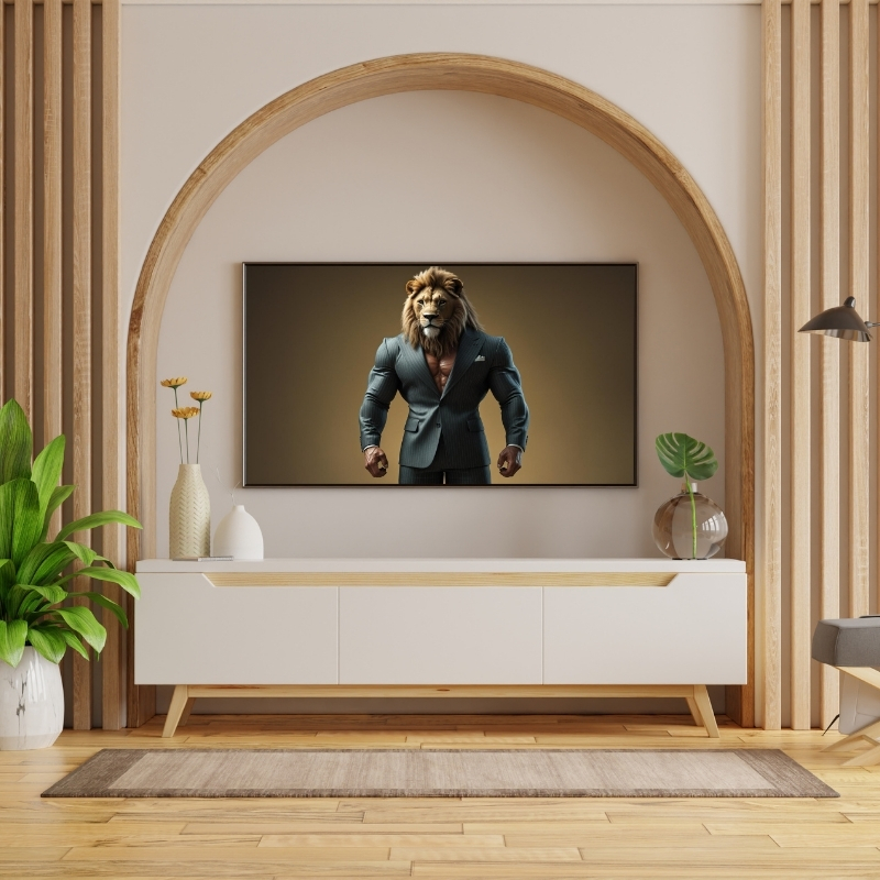 HAYVAN FİGÜRLÜ TAKIM ELBİSELİ ASLANLI PVC 60X90 CM ÇERÇEVESİZ TABLO 11
